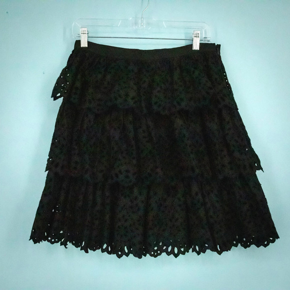 Michael Kors Collection Size 6 Black Eyelet Lace Layered Tiered A Line Full Mini - Picture 1 of 6